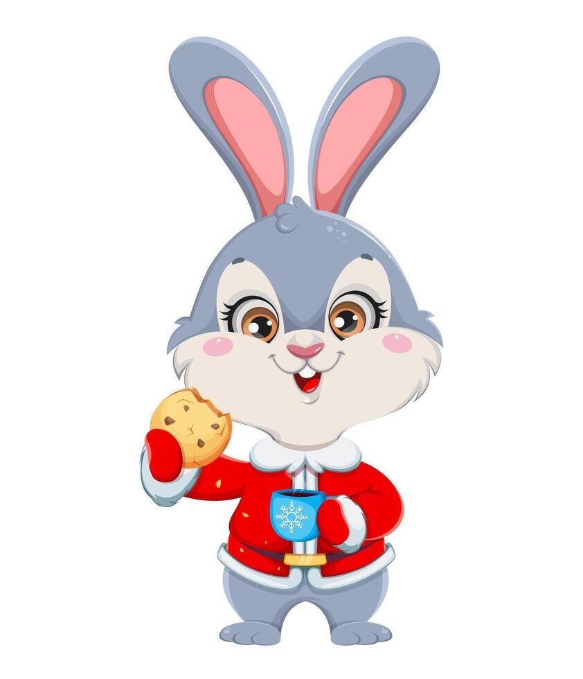 Cute cartoon rabbit. Merry Xmas and Happy New year vector
