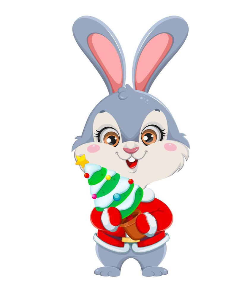 Cute cartoon rabbit. Merry Xmas and Happy New year vector