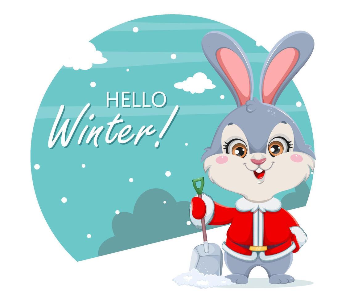 Cute cartoon rabbit. Merry Xmas and Happy New year vector