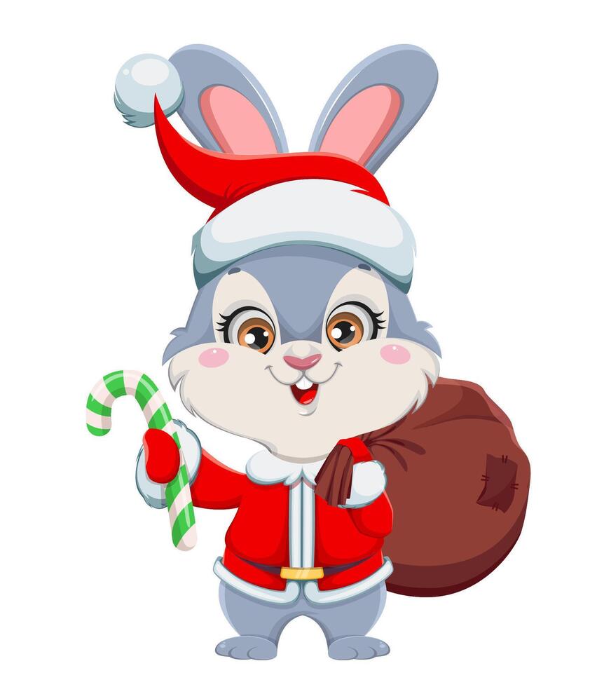 Cute cartoon rabbit. Merry Xmas and Happy New year vector
