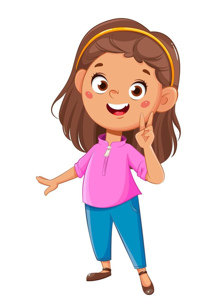 Little girl showing victory sign. vector