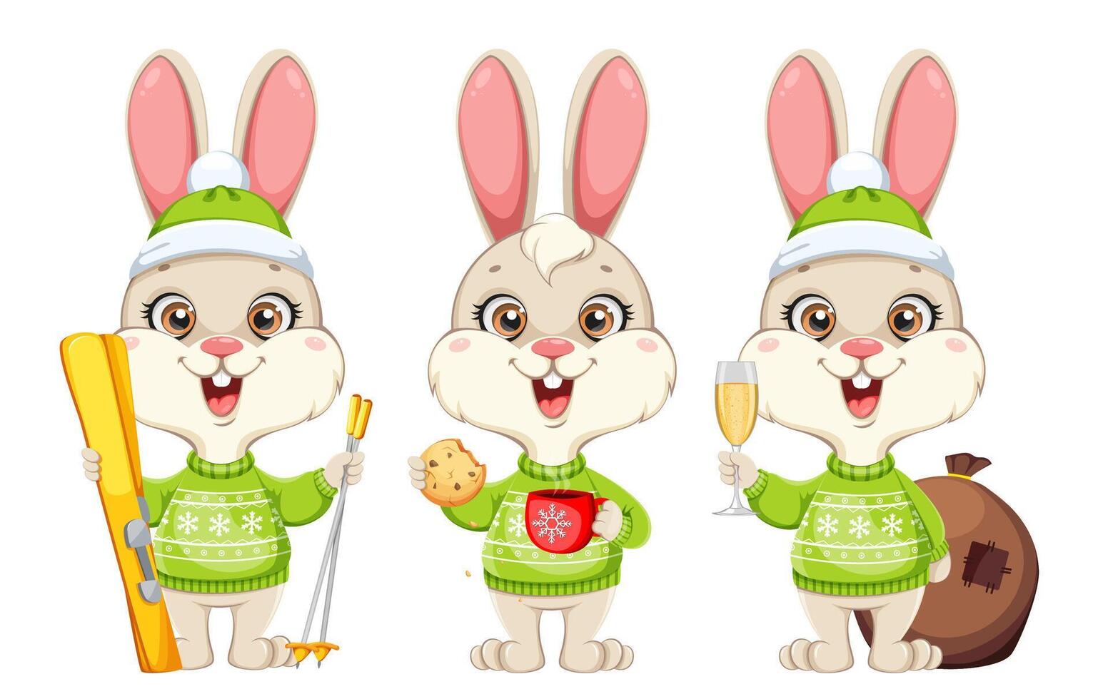 Cute cartoon character rabbit in green sweater vector