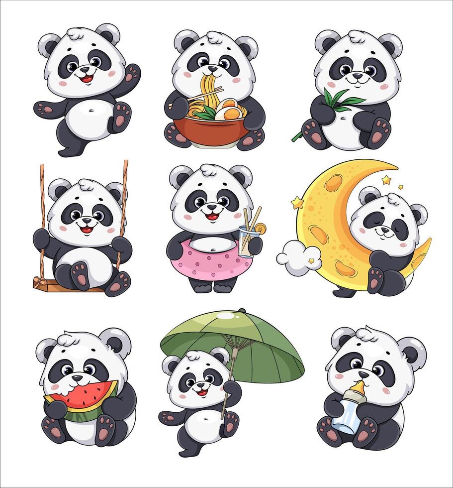 Cute panda. Funny cartoon character vector