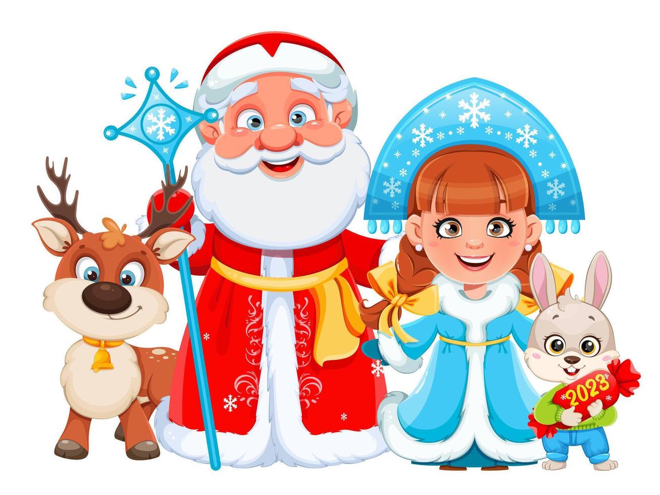 Russian Father Frost and Snegurochka Snow Maiden vector