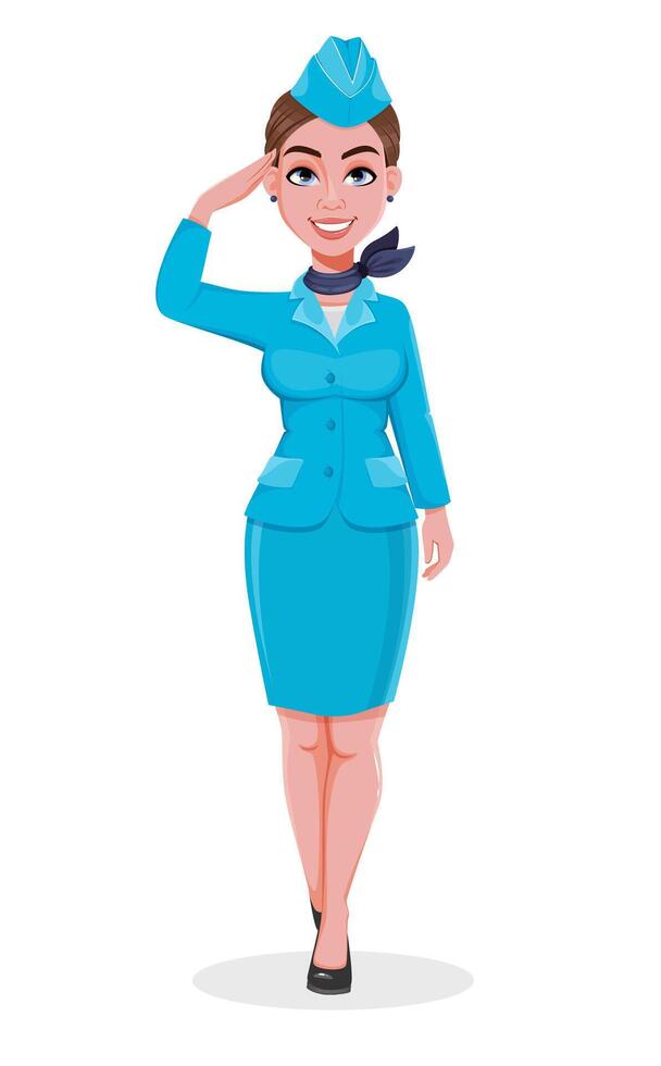 Stewardess in blue uniform. Beautiful woman vector