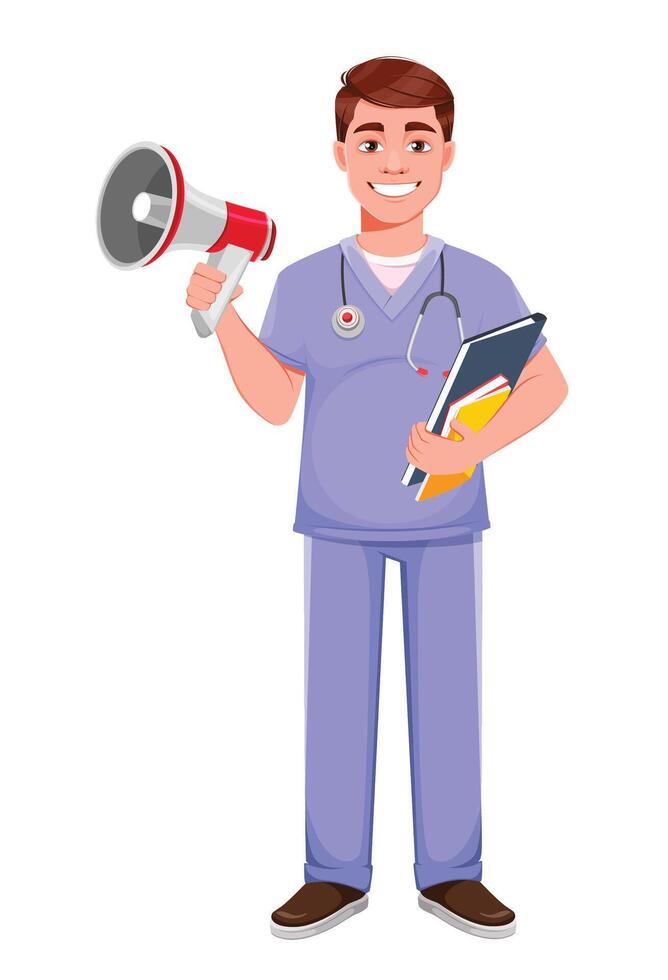 Handsome doctor in professional uniform vector