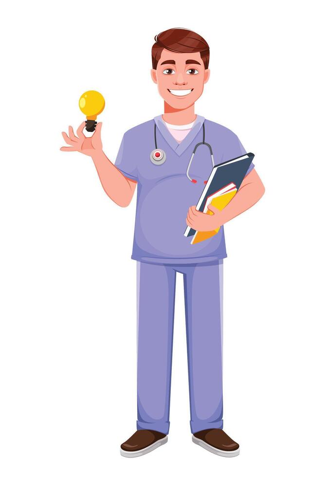 Handsome doctor in professional uniform vector