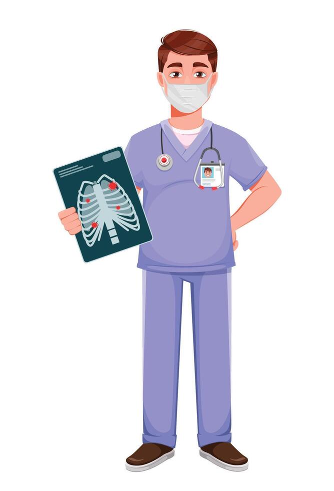 Handsome doctor in professional uniform vector