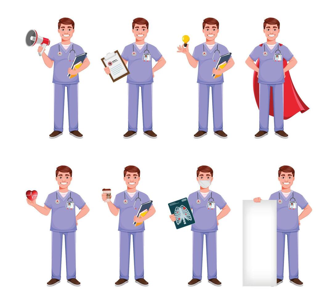 Handsome doctor in professional uniform vector