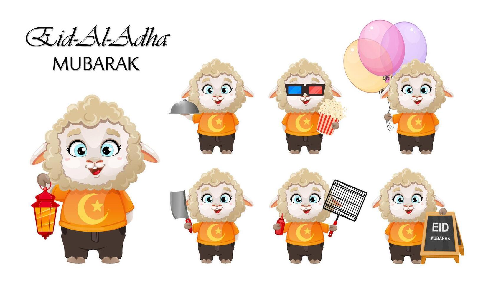 Eid al-Adha Mubarak. Funny cartoon character ram vector