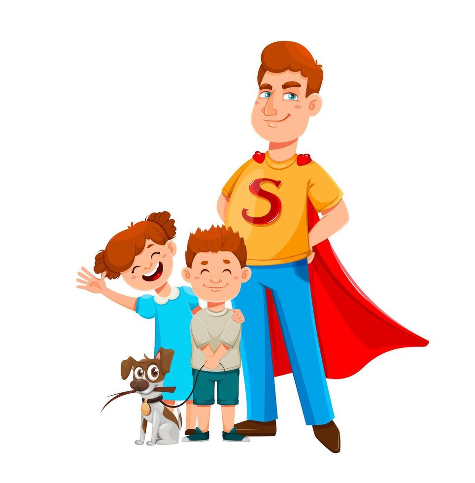 Happy Father's day card. Dad with children vector