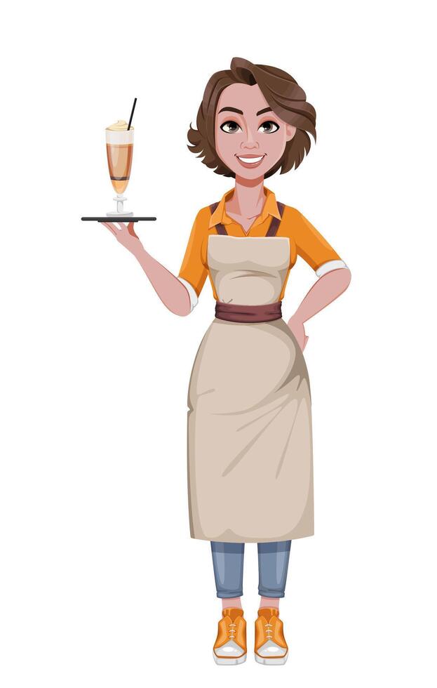 Female barista. Coffee business concept vector