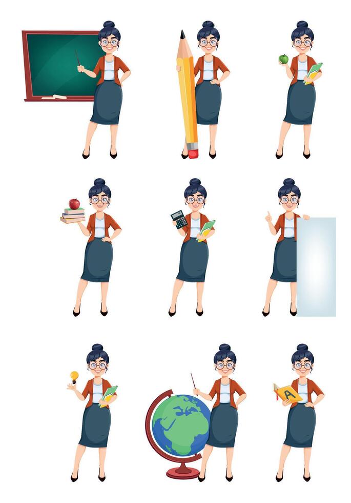 Happy Techer day. Cute female teacher vector