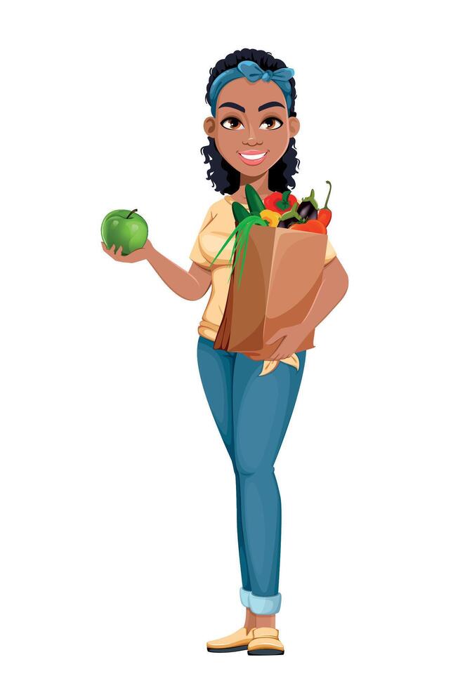 Pretty African American housewife vector