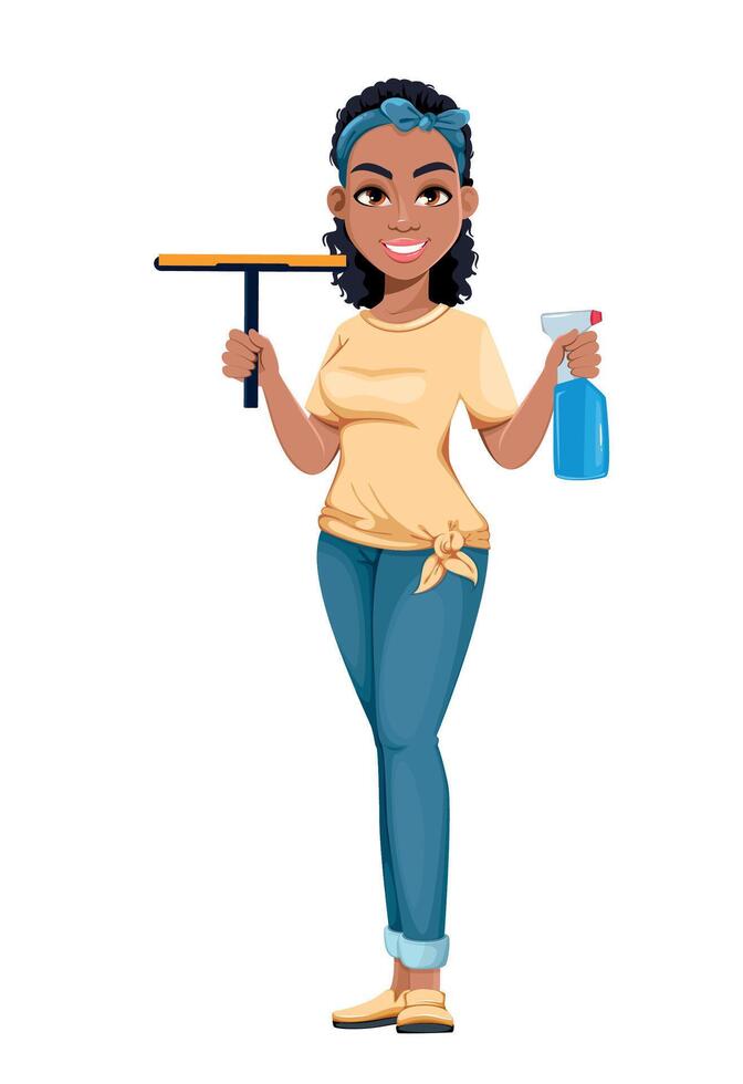 Pretty African American housewife vector