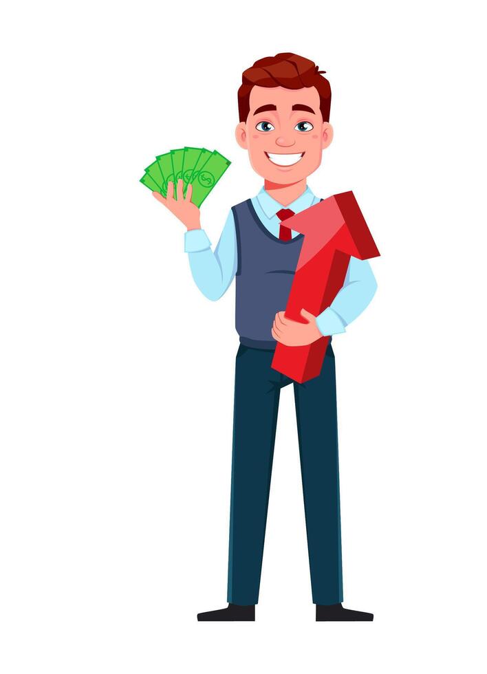 Handsome business man making money vector