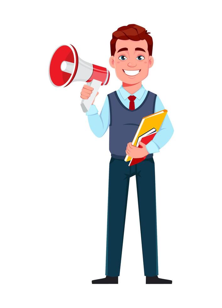Handsome business man making an announcement vector