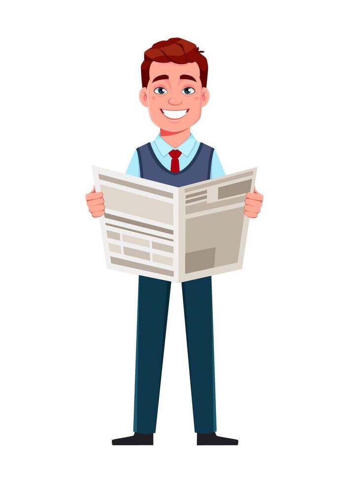 Handsome business man reading newspaper vector