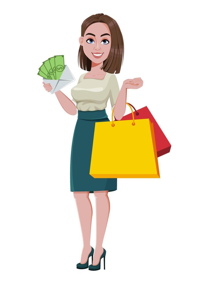 Young successful business woman goes shopping vector