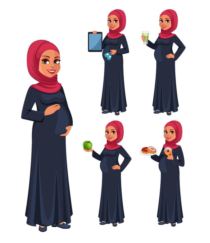 Beautiful pregnant Muslim woman in hijab vector