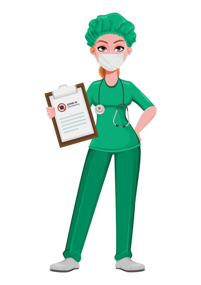 Beautiful woman doctor holding clipboard vector