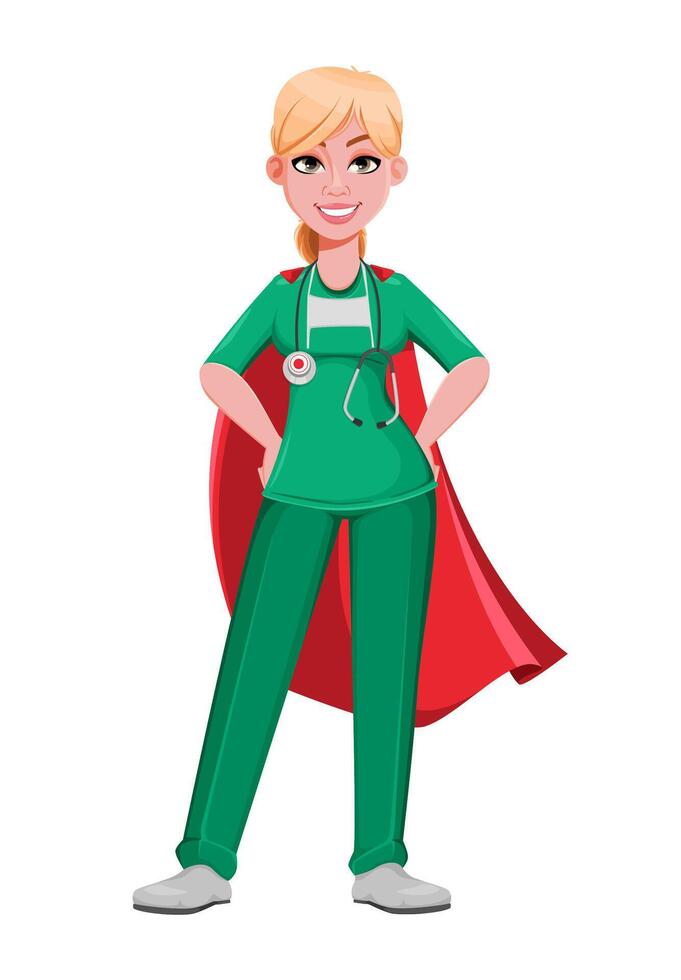 Beautiful woman doctor wearing superhero cloak vector