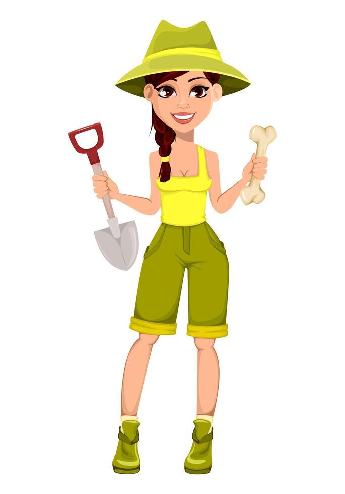 Woman archaeologist. Cute cartoon character vector
