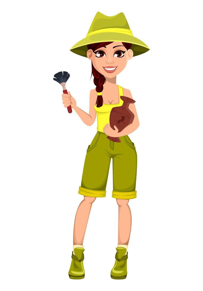 Woman archaeologist. Cute cartoon character vector