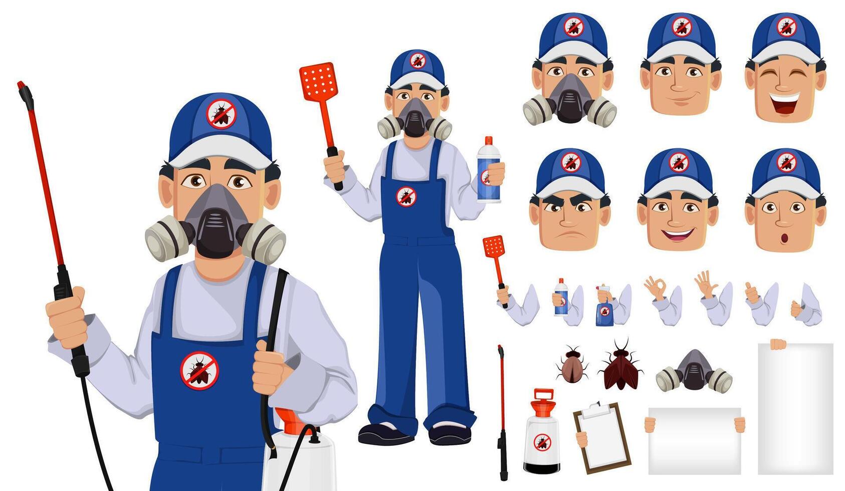 Pest control worker in protective workwear vector