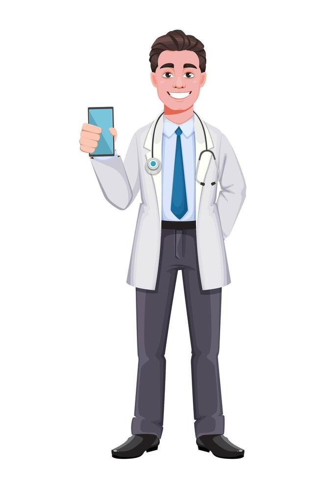 Handsome cheerful male doctor vector