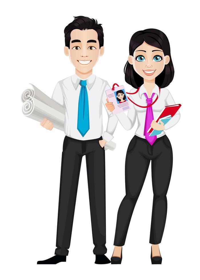 Beautiful business woman and handsome business man vector