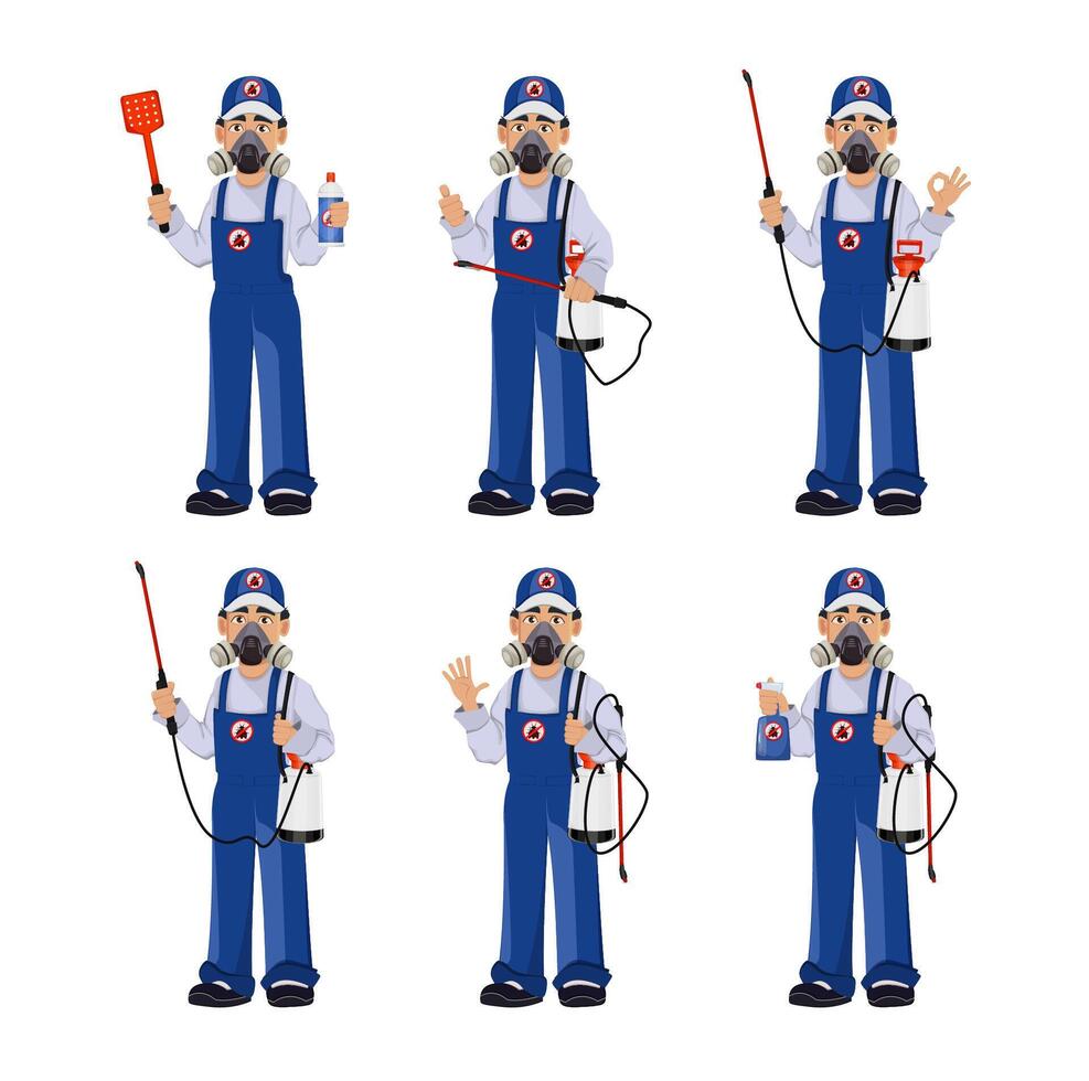 Pest control worker in protective workwear vector