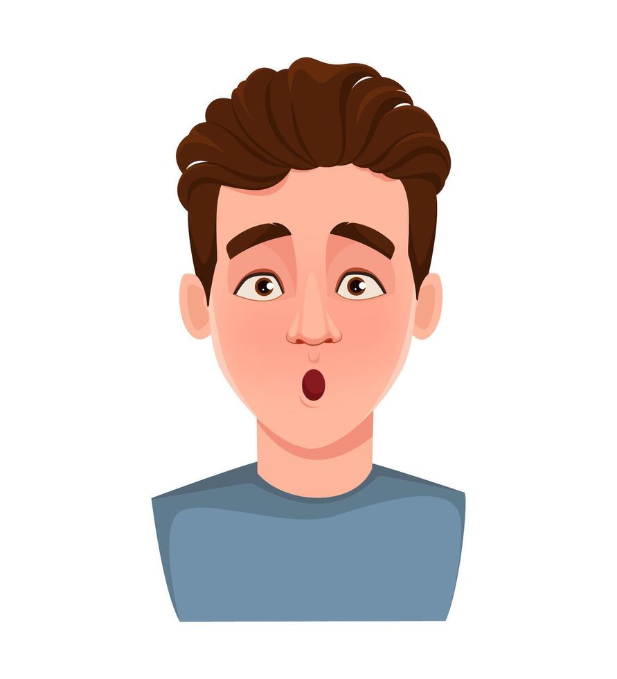Face expression of handsome man, surprised vector