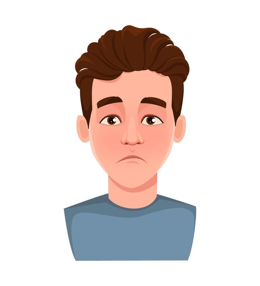 Face expression of handsome man, disappointed vector