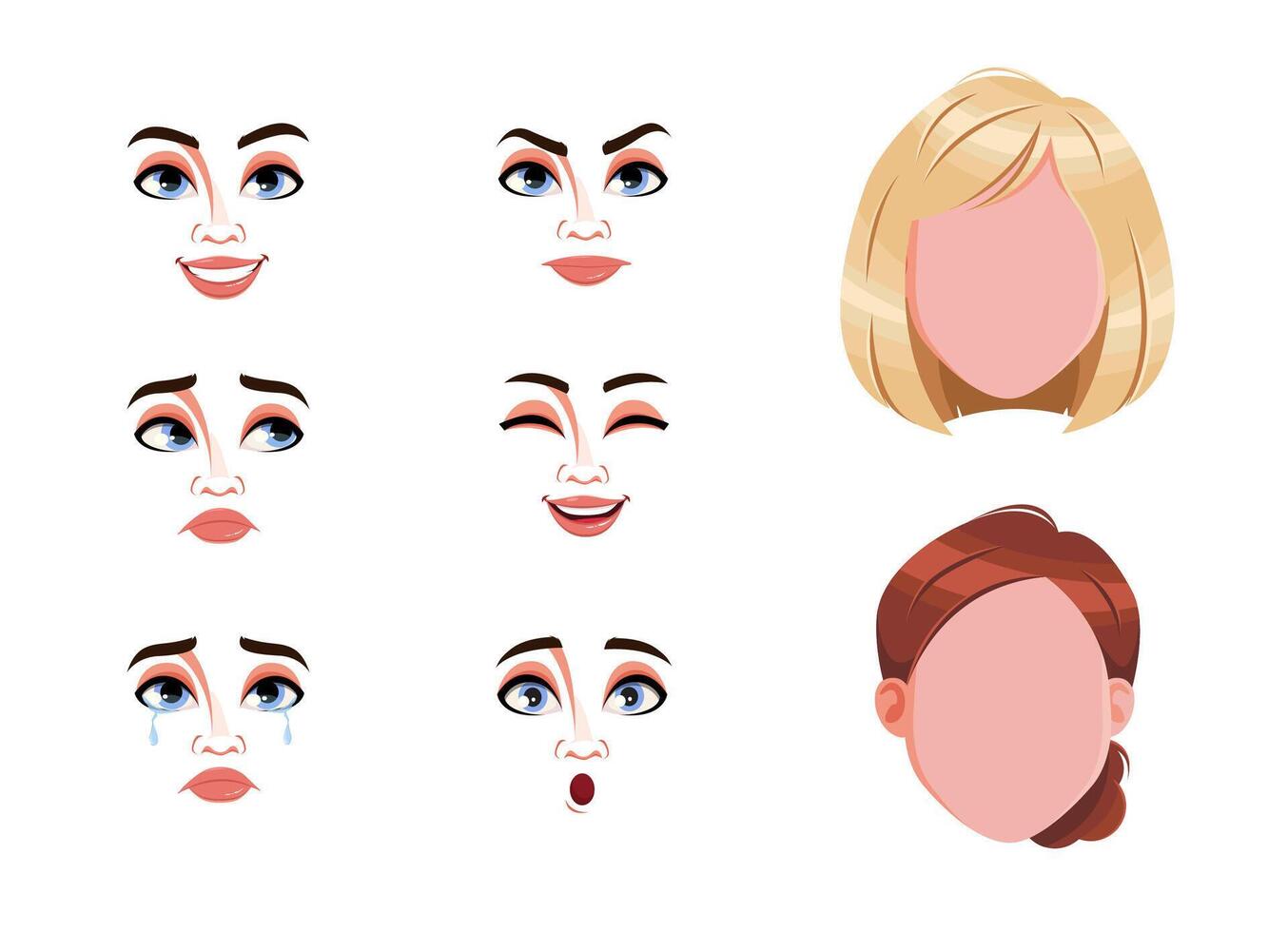 Different female emotions set vector