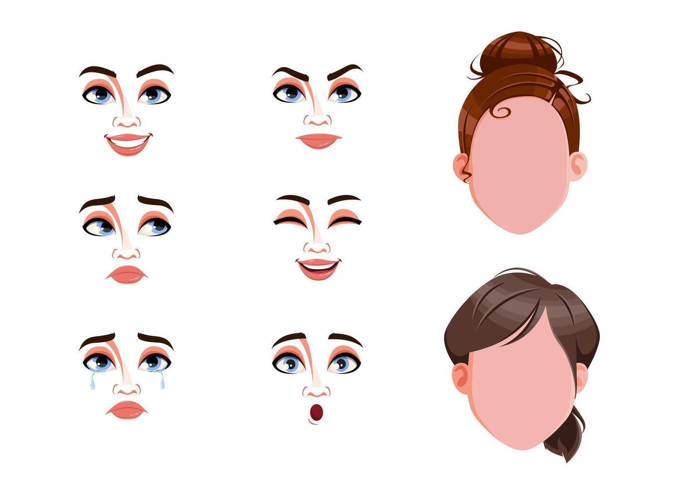 Different female emotions set vector