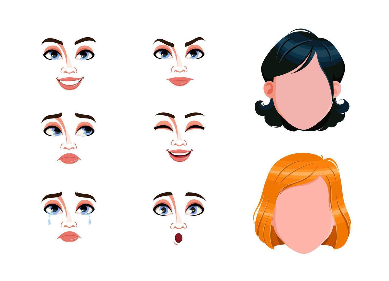 Different female emotions set vector