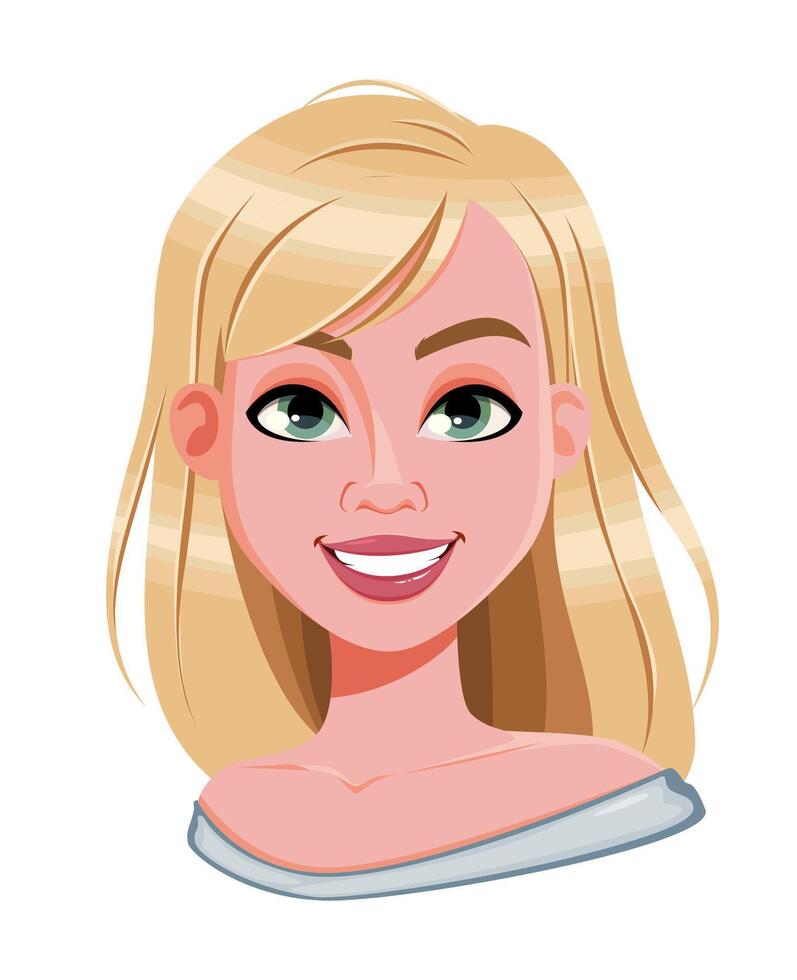 Facial expression of pretty woman, cheerful vector