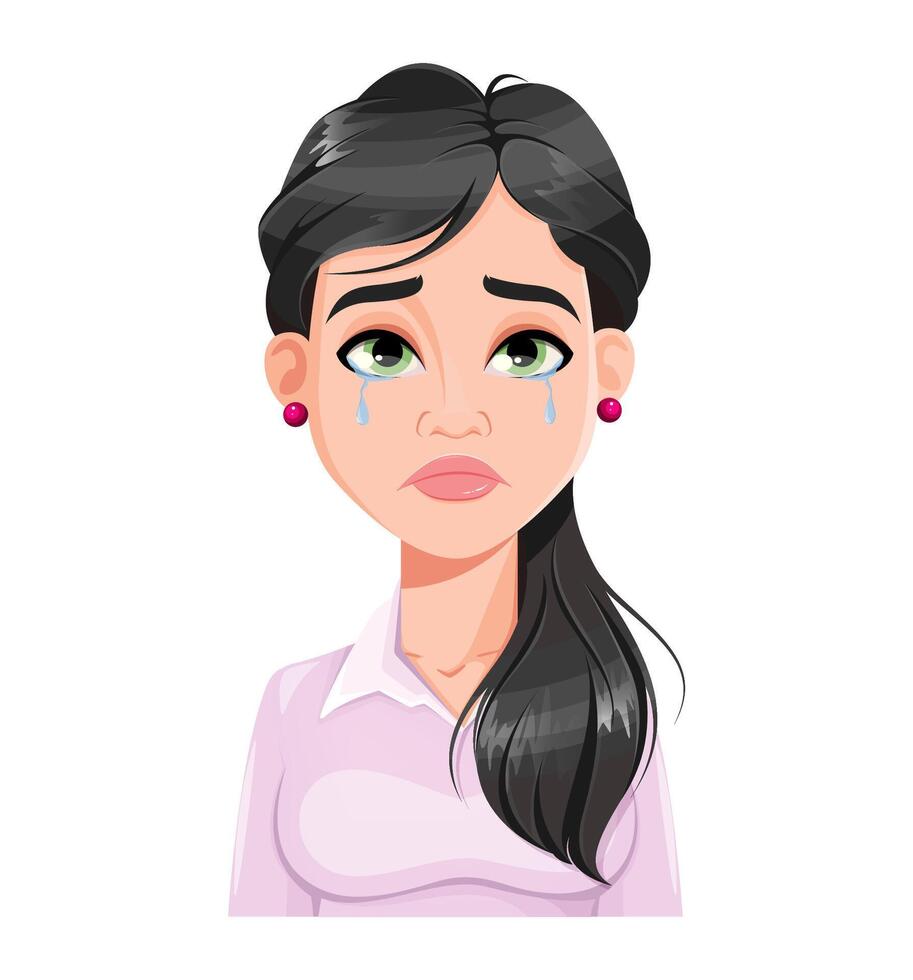 Face expression of beautiful woman, crying vector