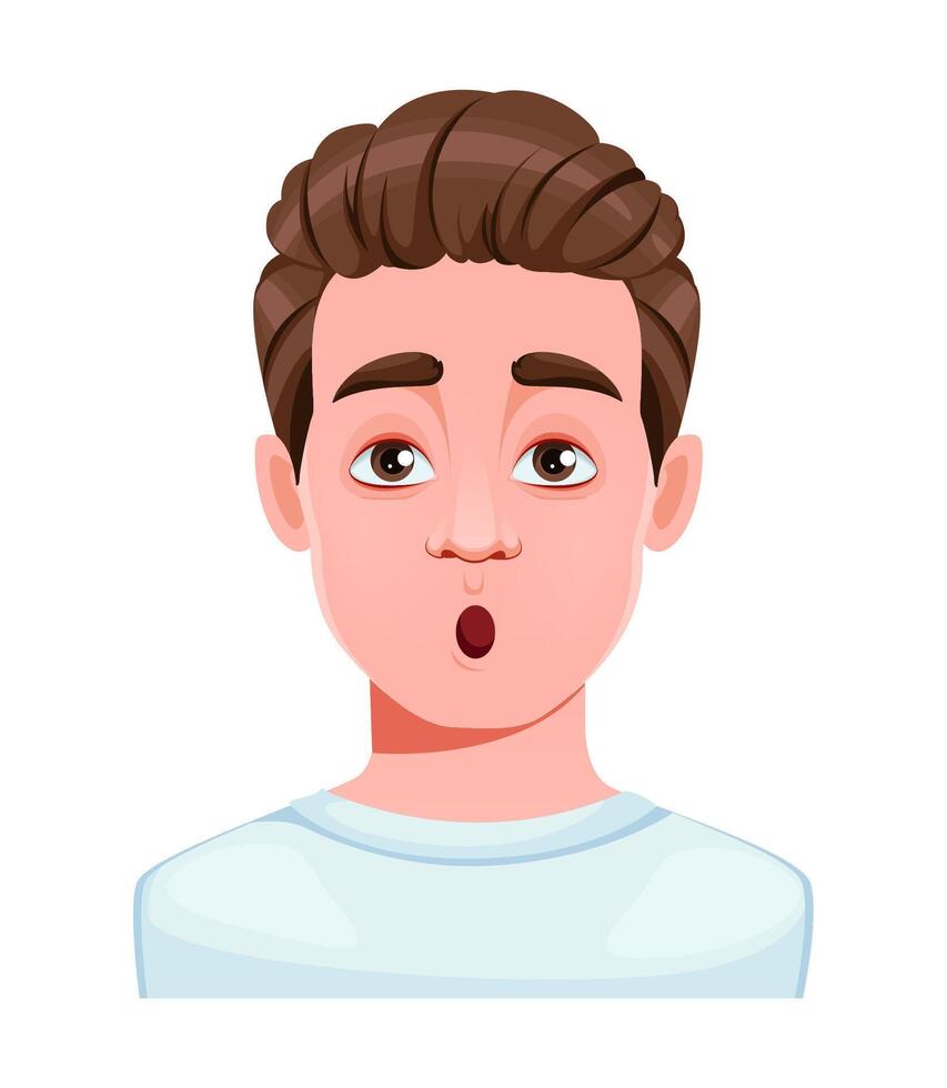 Face expression of handsome young man, surprised vector