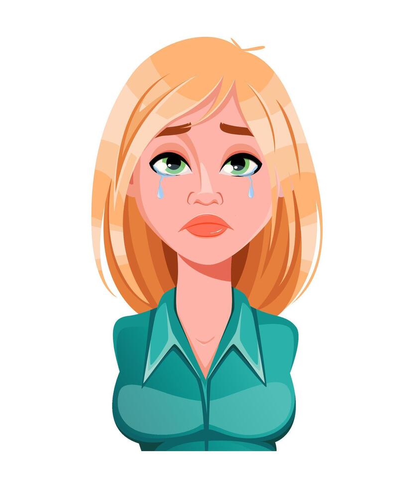 Face expression of beautiful woman, crying vector