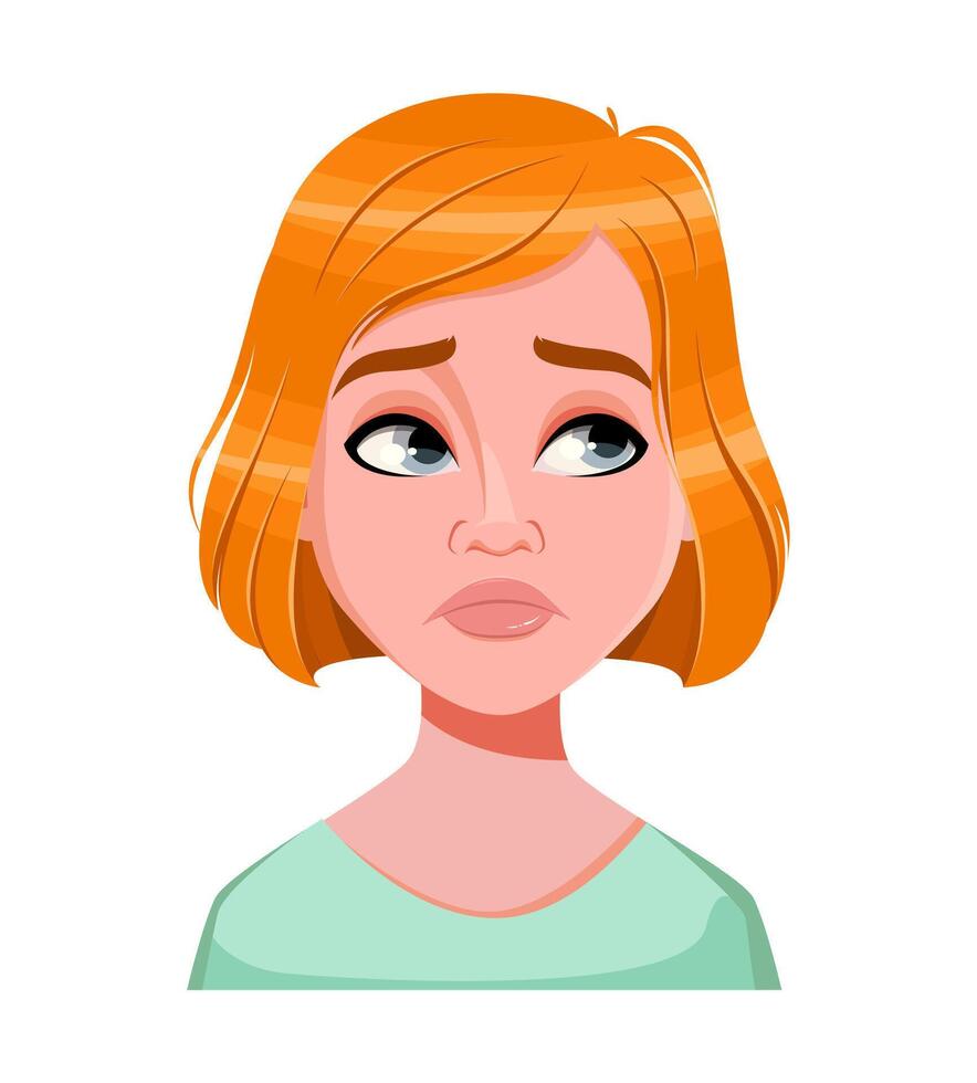 Face expression of redhead woman, disappointed vector