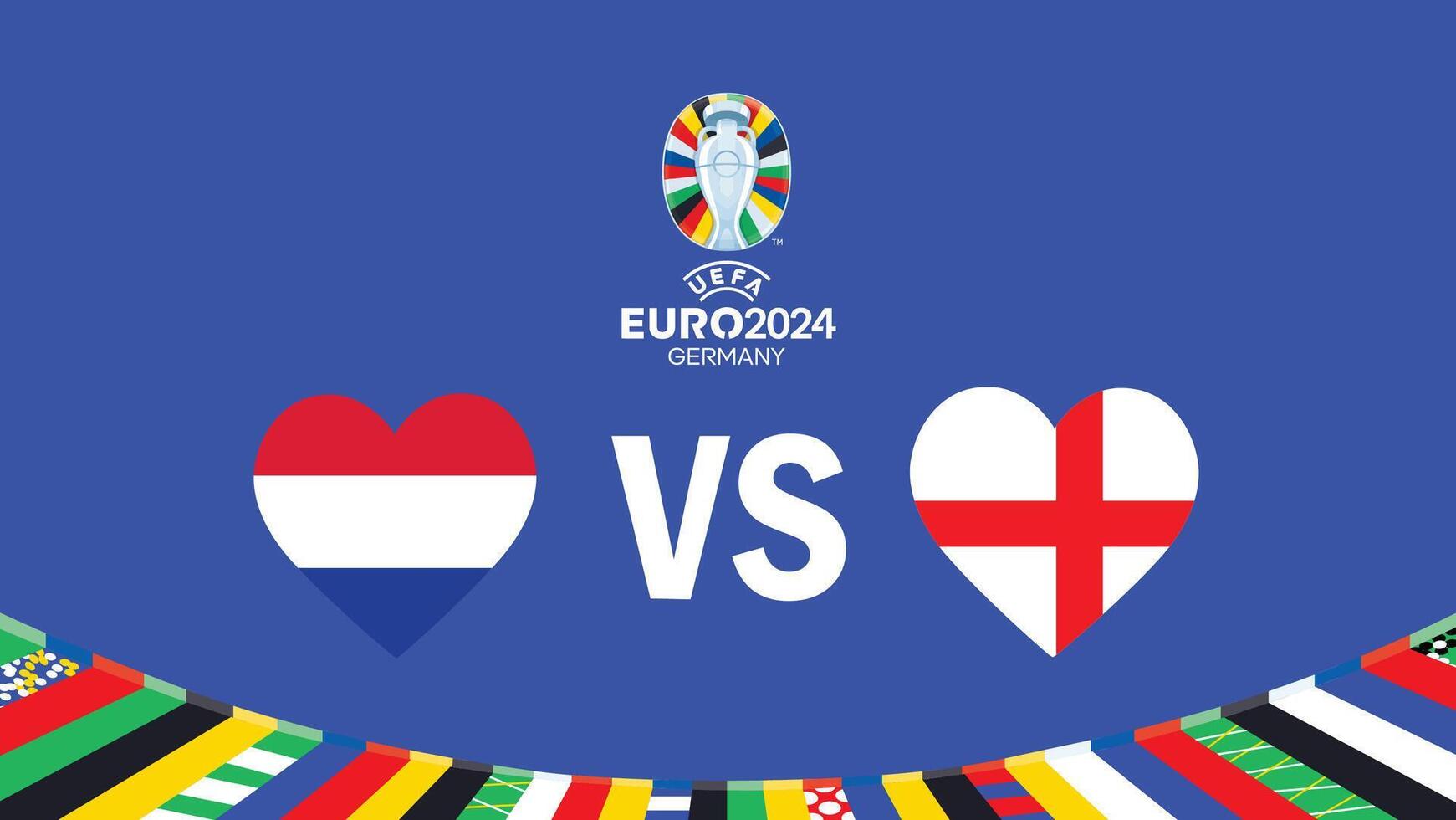 Netherlands And England Match Flag Heart Euro 2024 Teams Design With Official Symbol Logo Abstract Countries European Football Illustration vector