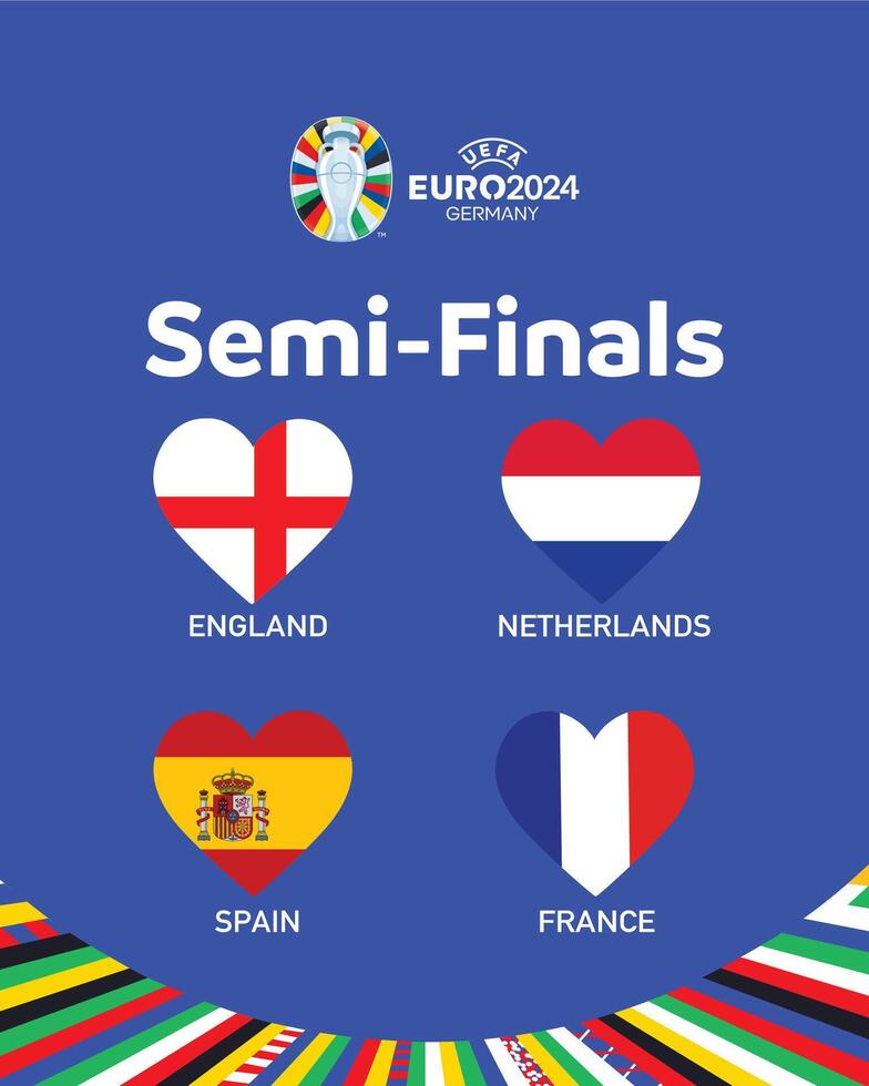 Euro 2024 Flags Heart Teams Design With Official Symbol Logo Abstract Countries European Football Illustration vector