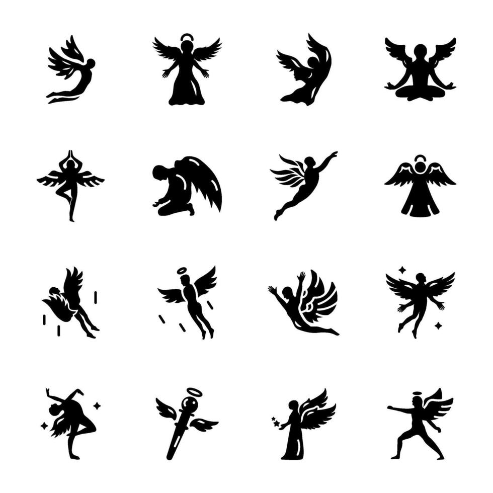 Set of Icarus and Angels Solid Icons vector