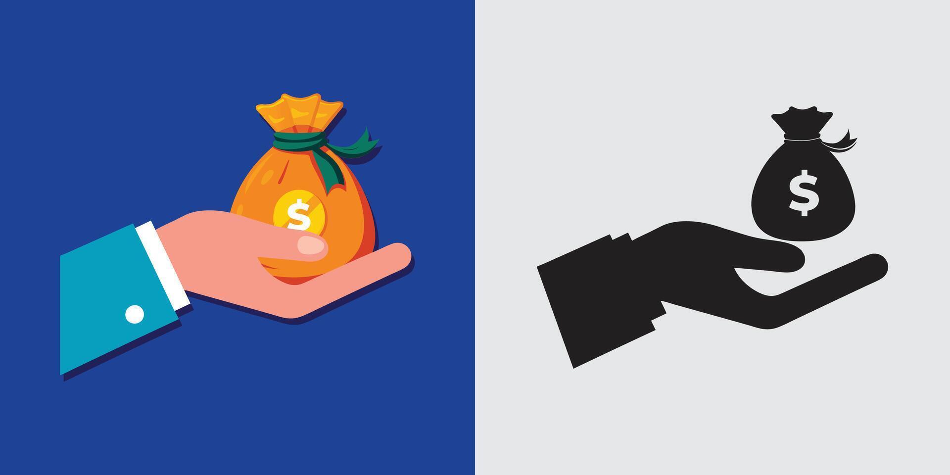 Hand giving money to another hand icon. Vecor illustration Giving and receiving money, donation concept vector