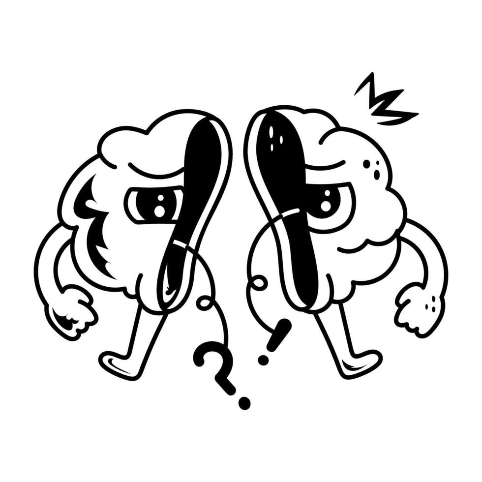 A hand drawn style icon of confused brain vector