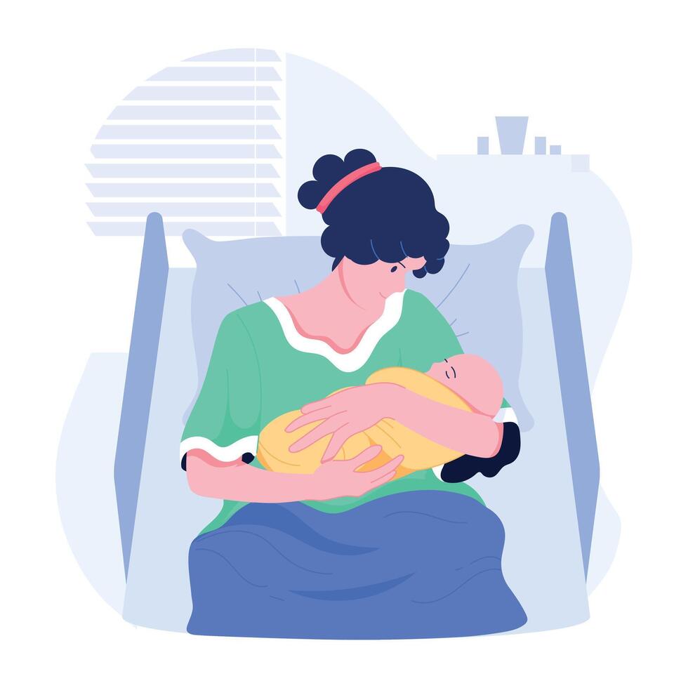 A flat style illustration of mother feeding newborn vector