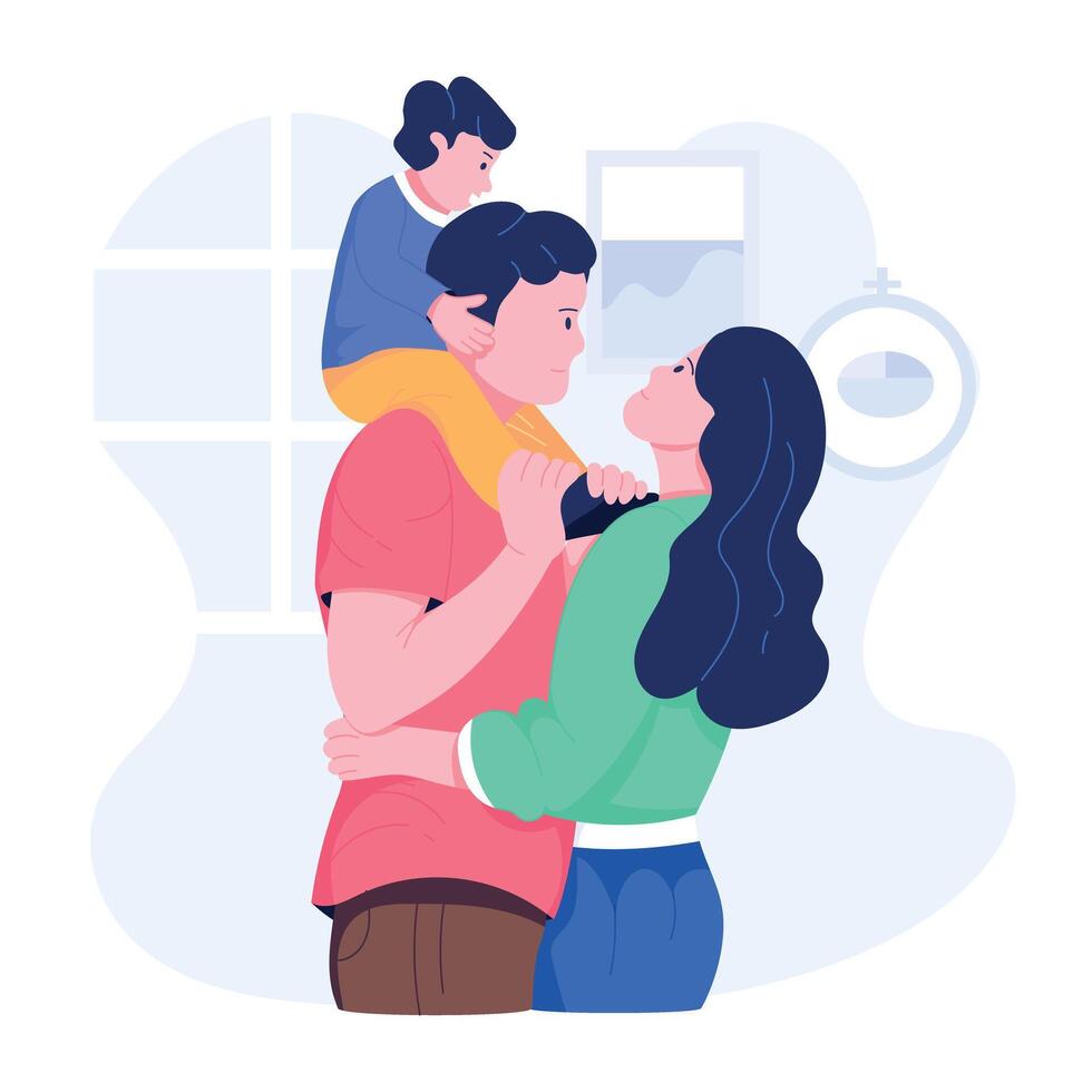 Kid and parents bonding, flat character illustration vector