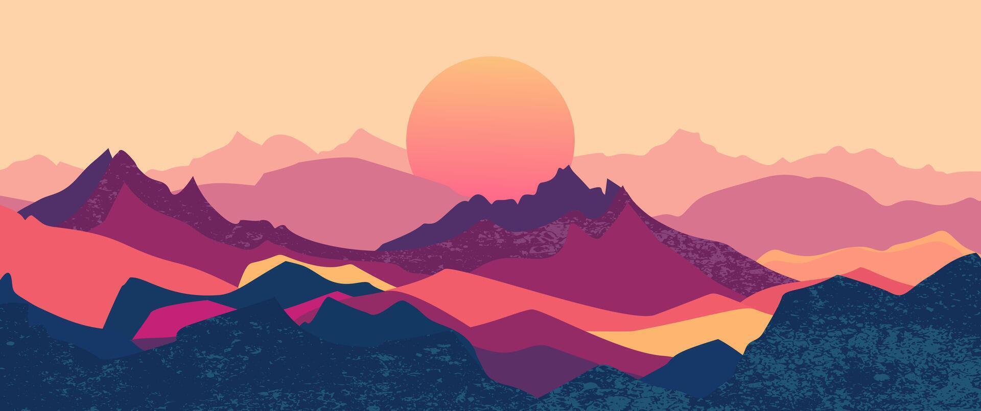 Abstract mountain landscape background, Nature wall decor, art print, minimalist panorama hill, adventure and travel view design illustration vector